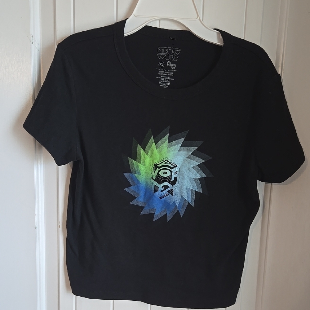 Black Crop Graphic Tee with Short Sleeves